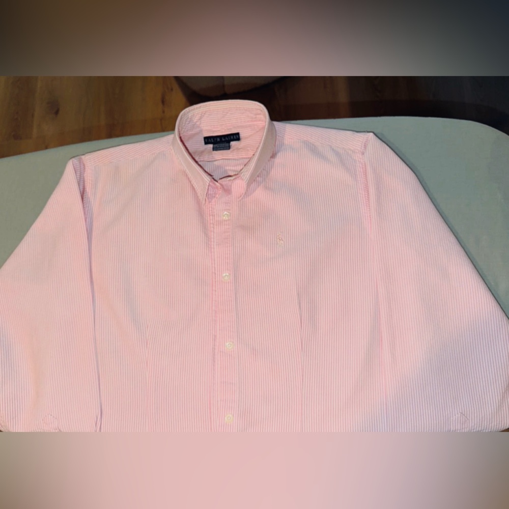 Ralph Lauren Women’s Pink/White Striped Oxford Slim Fit Button Down Shirt - Sz 0 - Picture 2 of 5